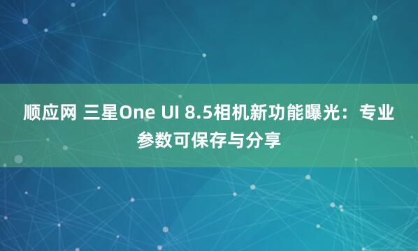 顺应网 三星One UI 8.5相机新功能曝光：专业参数可保存与分享
