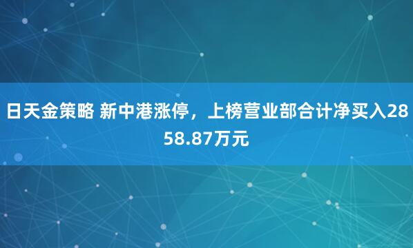 日天金策略 新中港涨停,上榜营业部合计净买入2858.87万元